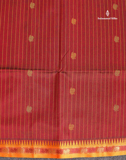Pure Silk Cotton Saree - Maroon Colour Body Thread Butta With Traditional Border