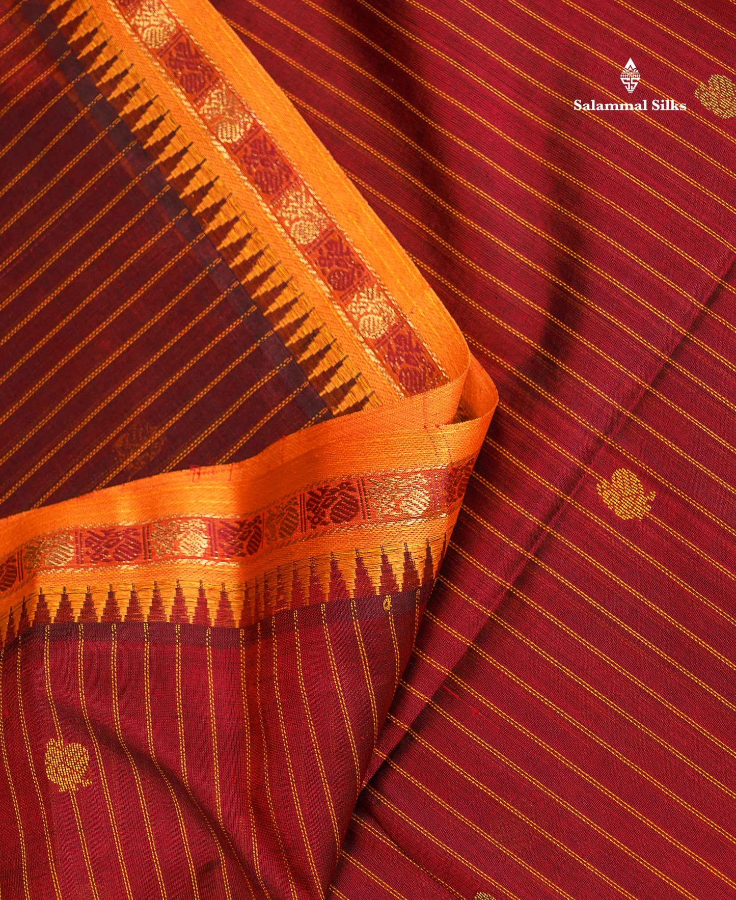 Pure Silk Cotton Saree - Maroon Colour Body Thread Butta With Traditional Border