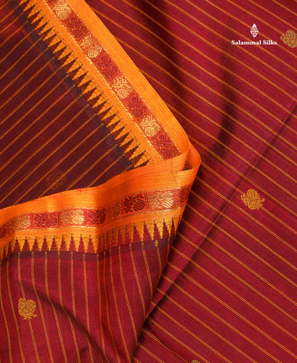 Pure Silk Cotton Saree - Maroon Colour Body Thread Butta With Traditional Border