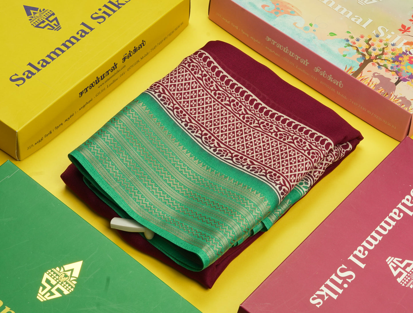Bottle Green Plain Semi Georgette Saree With Mustard Yellow Traditinal Border