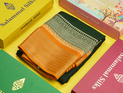 Bottle Green Plain Semi Georgette Saree With Mustard Yellow Traditinal Border