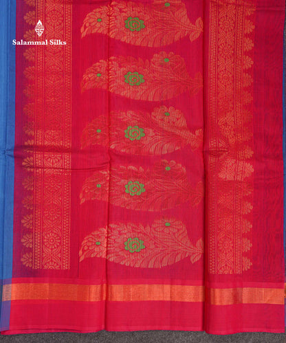Beautiful Ananda Blue Zari Butta Menakari Work SICO Cotton Saree With Contrast Pink Blouse