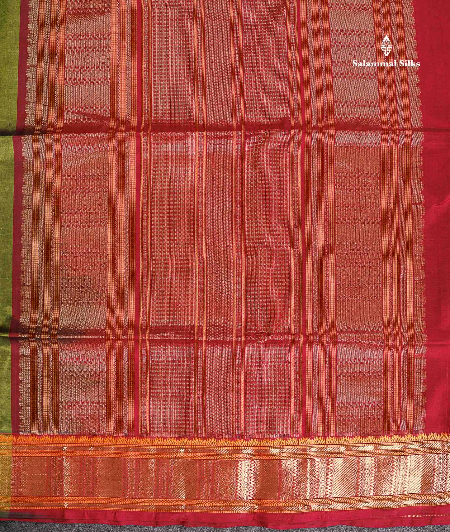 Pure Silk Cotton Saree - Olive Green Colour Body Thread Butta & Traditional Border