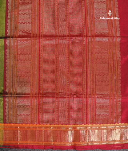 Pure Silk Cotton Saree - Olive Green Colour Body Thread Butta & Traditional Border