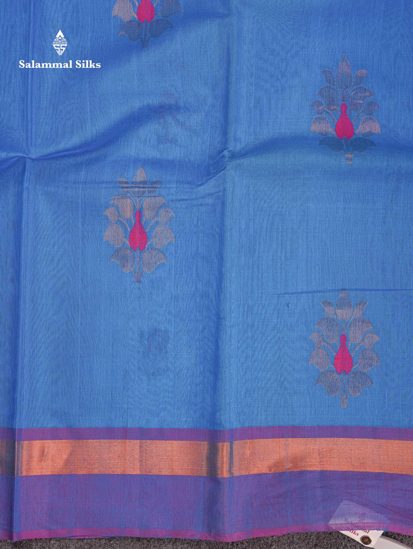Beautiful Ananda Blue Zari Butta Menakari Work SICO Cotton Saree With Contrast Pink Blouse