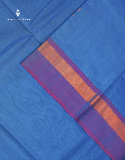 Beautiful Ananda Blue Zari Butta Menakari Work SICO Cotton Saree With Contrast Pink Blouse