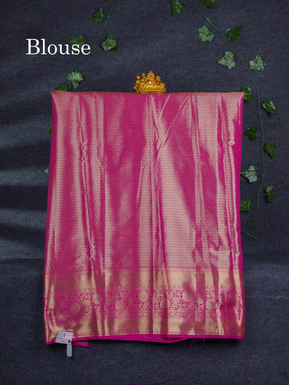 Semi Silk Pattu Pavadai Tissue ( Beige ) With Contrast Pink Blouse 46.5"