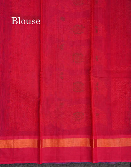 Beautiful Ananda Blue Zari Butta Menakari Work SICO Cotton Saree With Contrast Pink Blouse