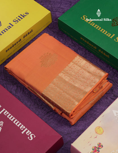 Beautiful Light Orange Pure Kanjivaram Silk Saree With Traditional Border