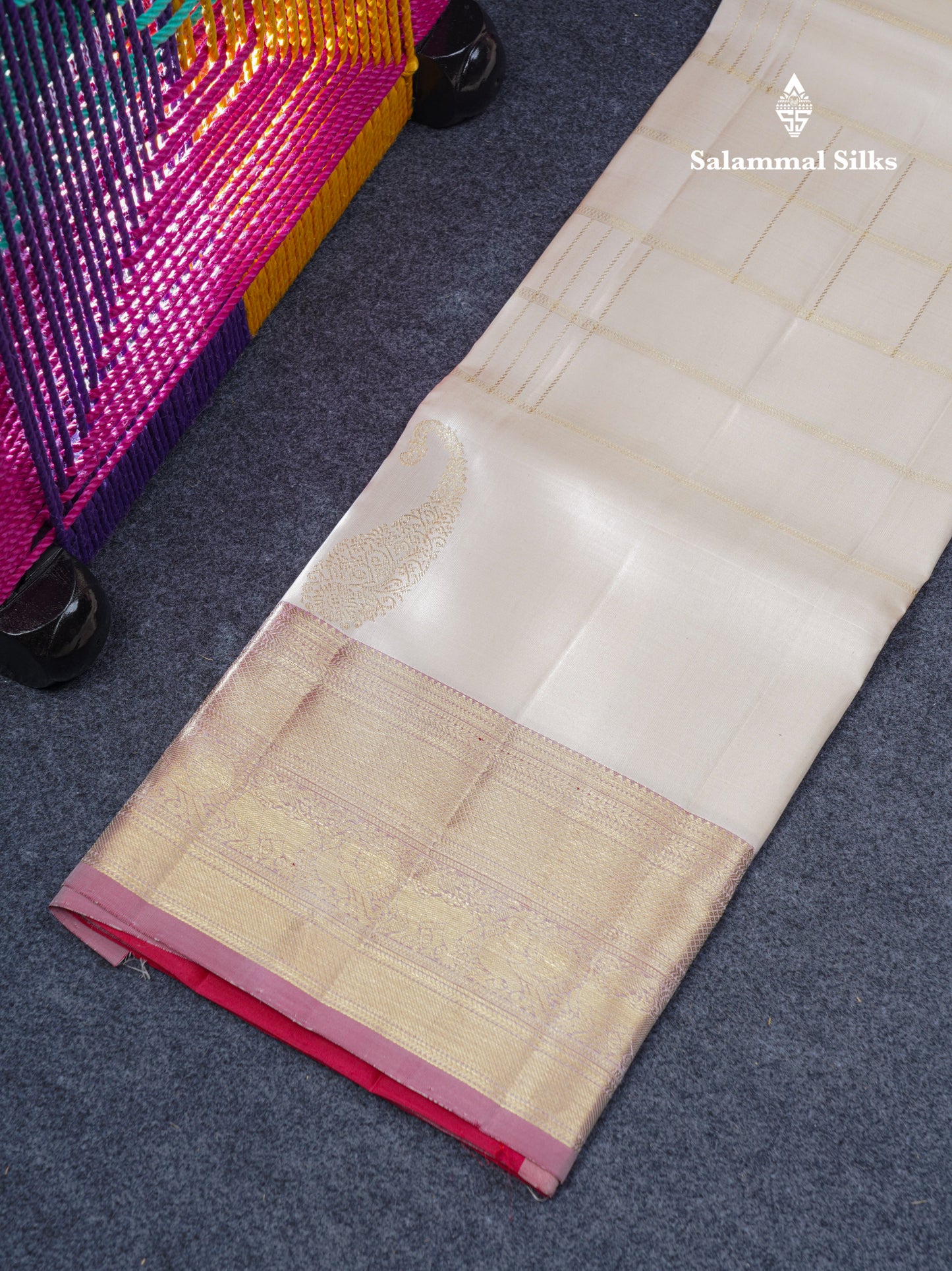 Pure Silk Pattu Pavadai (Half White) With Contrast Reddish Maroon Blouse 45"