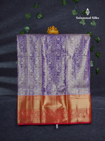 Semi Silk Pattu Pavadai Tissue ( Violet ) With Contrast Chilly Red Blouse 47"