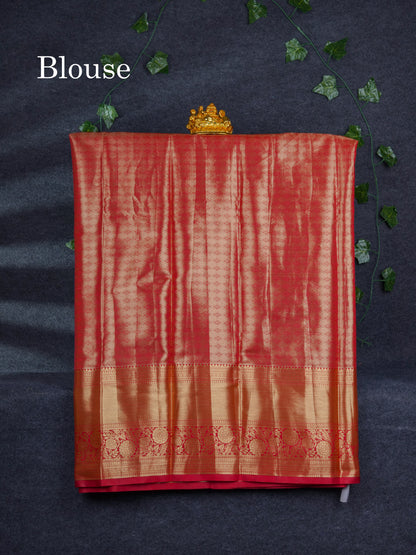 Semi Silk Pattu Pavadai Tissue ( Violet ) With Contrast Chilly Red Blouse 47"