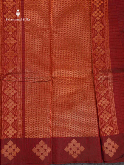 Beautiful Olive Green Copper Zari Butta Kota Cotton Saree With Contrast Maroon Border