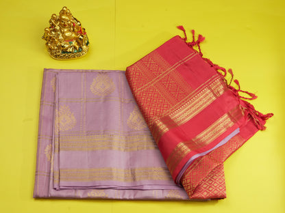 Beautiful Lavender Pure Kanjivaram Soft Silk Saree With Traditional Gap Border