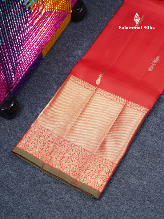 Pure Silk Pattu Pavadai (Chilly Red) With Contrast Bottle Green Blouse 45"