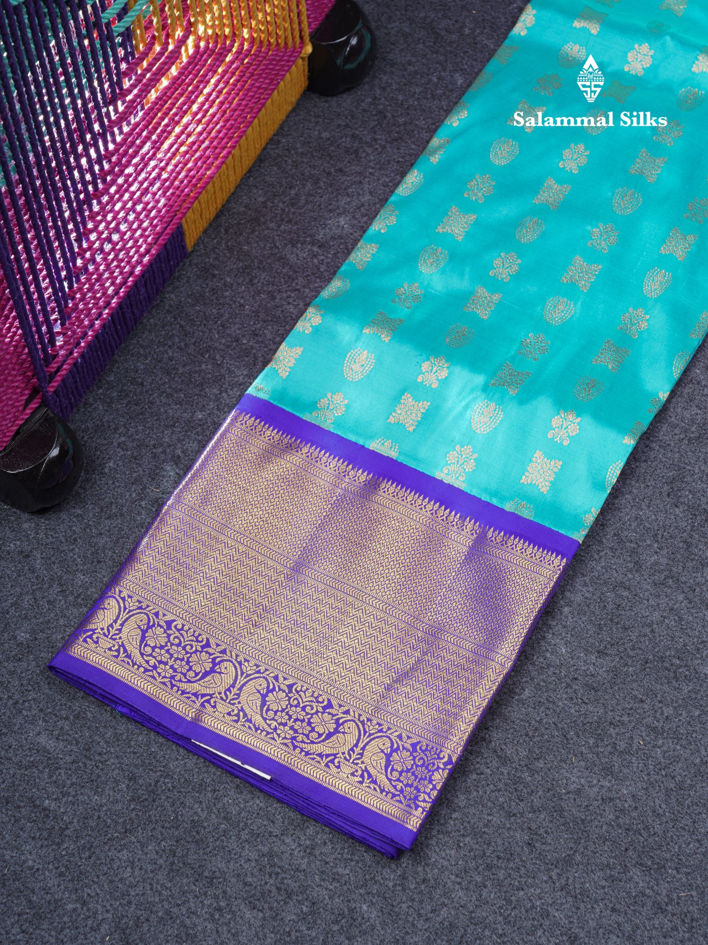 Pure Silk Pattu Pavadai (Sapphire Blue) With Contrast Violet Blouse 45"