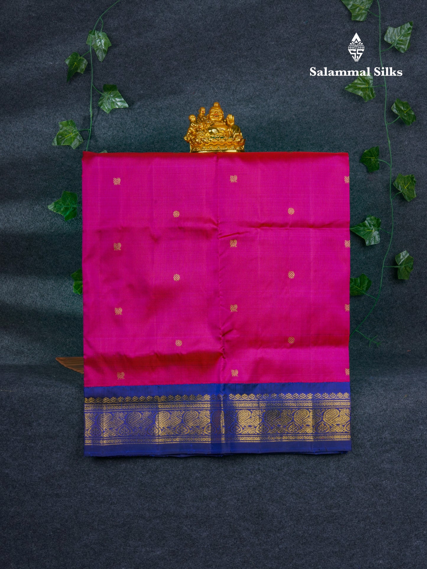Korvai Pure Silk Pure Zari Pattu Pavadai ( Dual Tone Pink ) With Contrast Navy Blue Traditional Border 30"