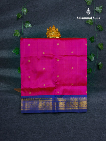 Korvai Pure Silk Pure Zari Pattu Pavadai ( Dual Tone Pink ) With Contrast Navy Blue Traditional Border 30"