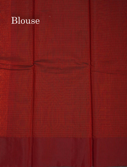 Beautiful Olive Green Copper Zari Butta Kota Cotton Saree With Contrast Maroon Border