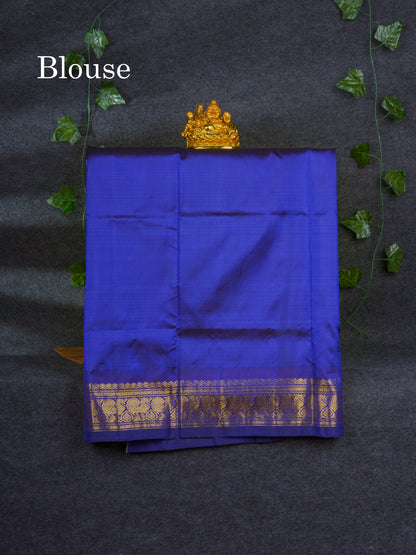Korvai Pure Silk Pure Zari Pattu Pavadai ( Dual Tone Pink ) With Contrast Navy Blue Traditional Border 30"