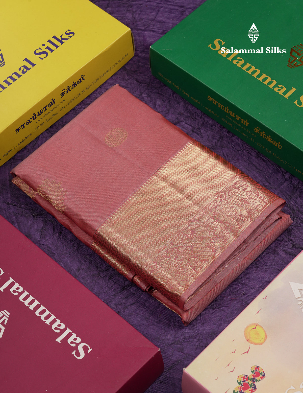 Beautiful Onion Pink Pure Kanjivaram Silk Saree With Traditional Border