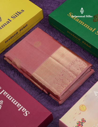 Beautiful Onion Pink Pure Kanjivaram Silk Saree With Traditional Border