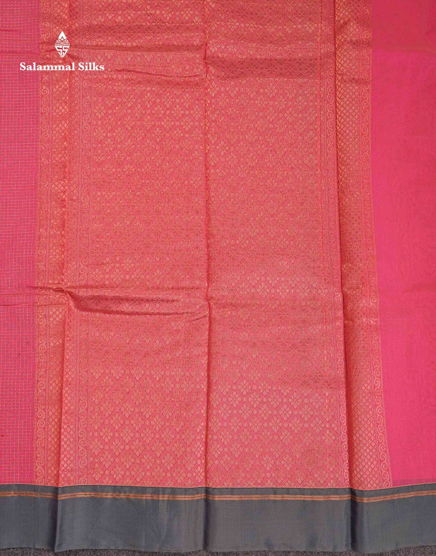 Beautiful Pinkish Peach Small Zari Checks With Butta Kota Cotton Saree With Contrast Grey Border