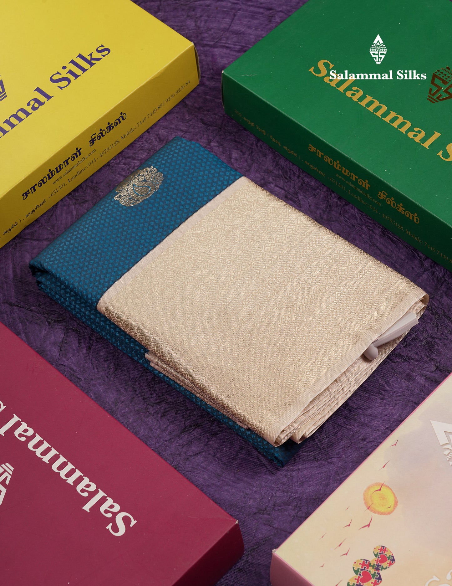 Beautiful Peacock Blue Emboss Design Semi Silk Saree With Cream Traditional Evening Morning Border