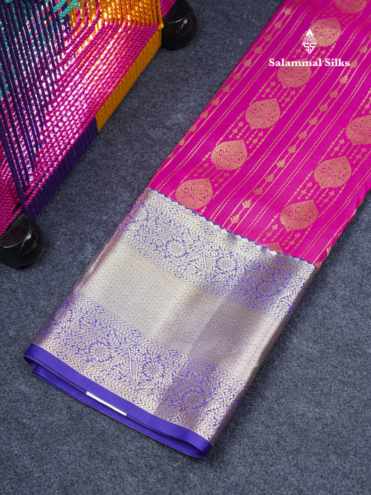 Semi Silk Pattu Pavadai (Magenta Pink) With Contrast Violet Blouse 44"