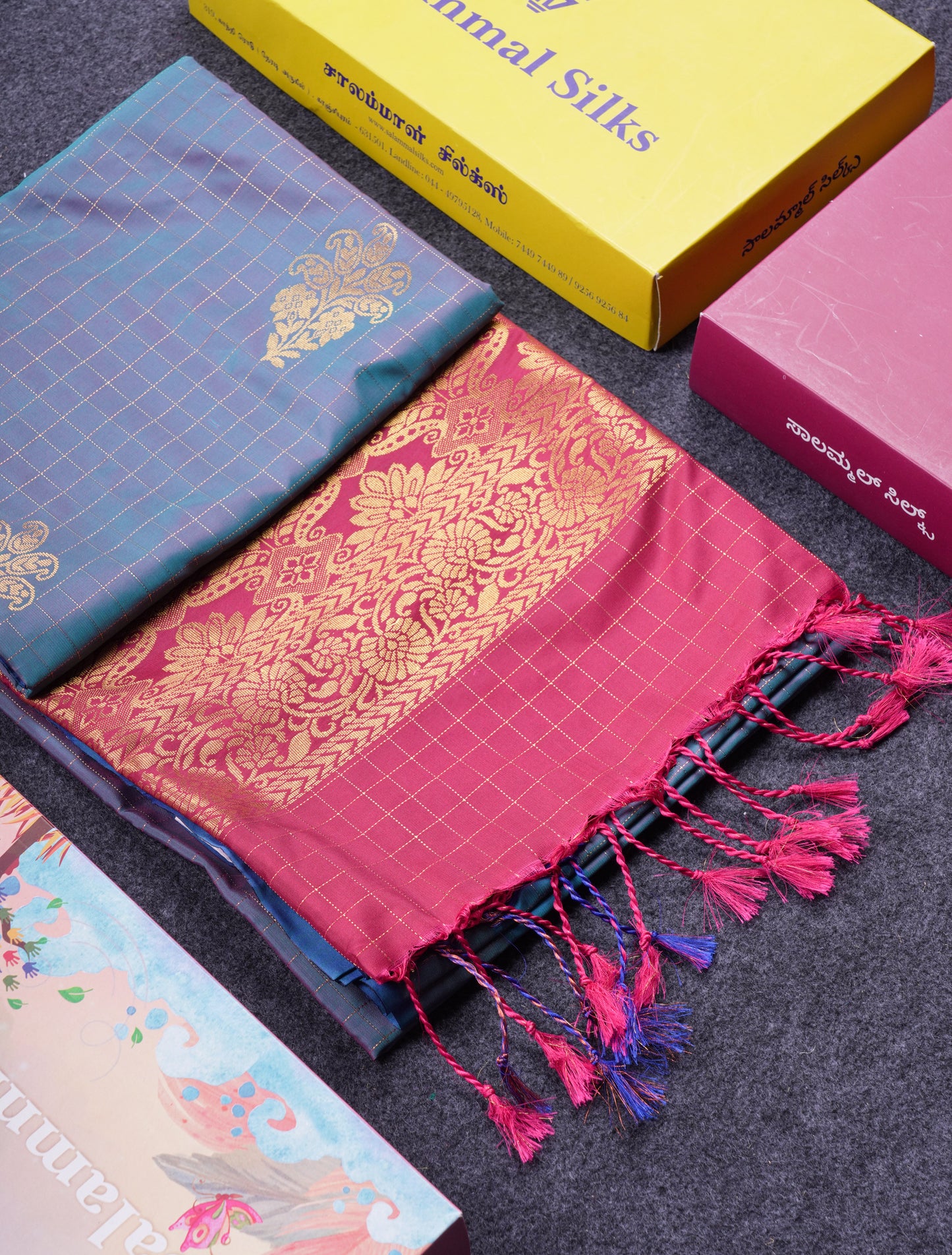 Beautiful Light Rexona Green Zari Checks With Butta Soft Silk Mix Saree With Contrast Dark Purple Blouse