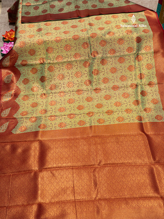 Light Green Colour Semi Silk Saree With Fancy Maroon Border