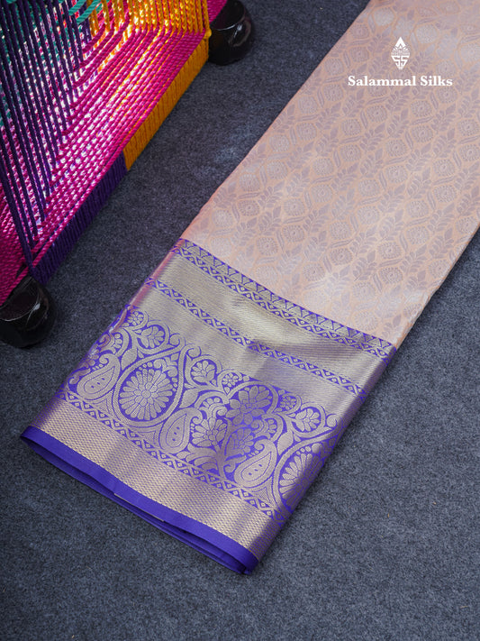 Semi Silk Pattu Pavadai (Light Peach) With Contrast Violet Blouse 44"