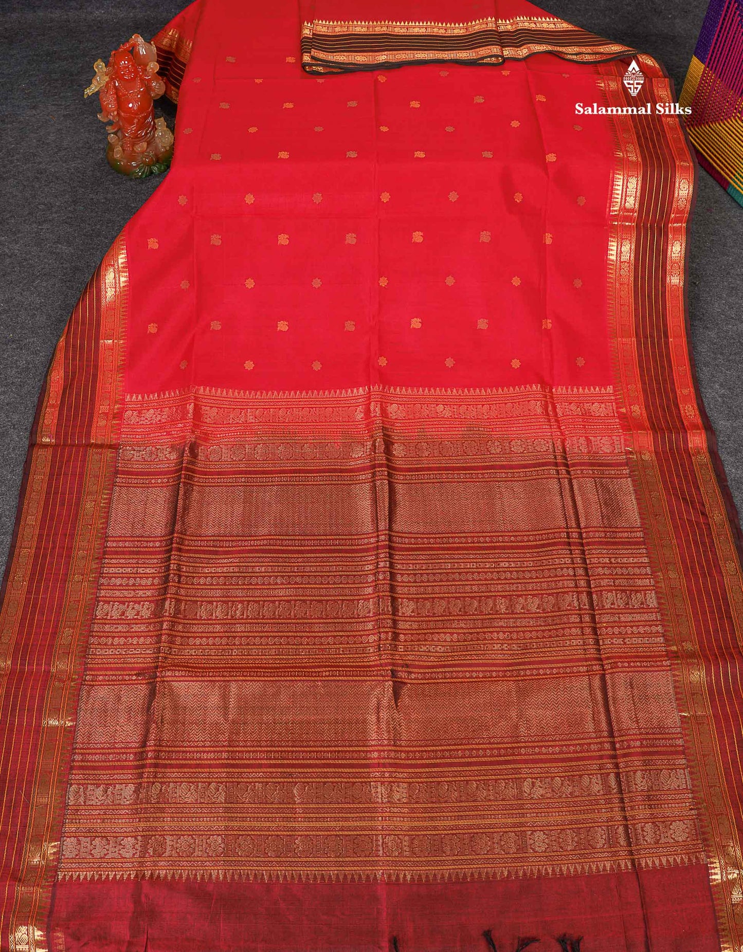 Pure Silk Cotton Saree - Pink Colour Body Thread Butta & Dark Purple Traditional Border