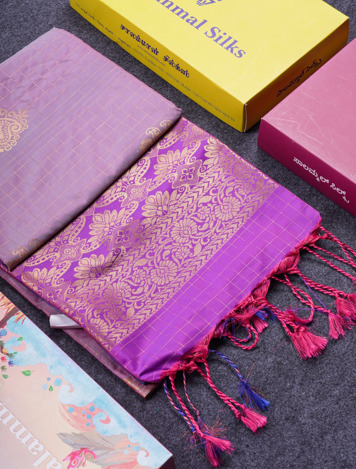 Beautiful Light Rexona Green Zari Checks With Butta Soft Silk Mix Saree With Contrast Dark Purple Blouse