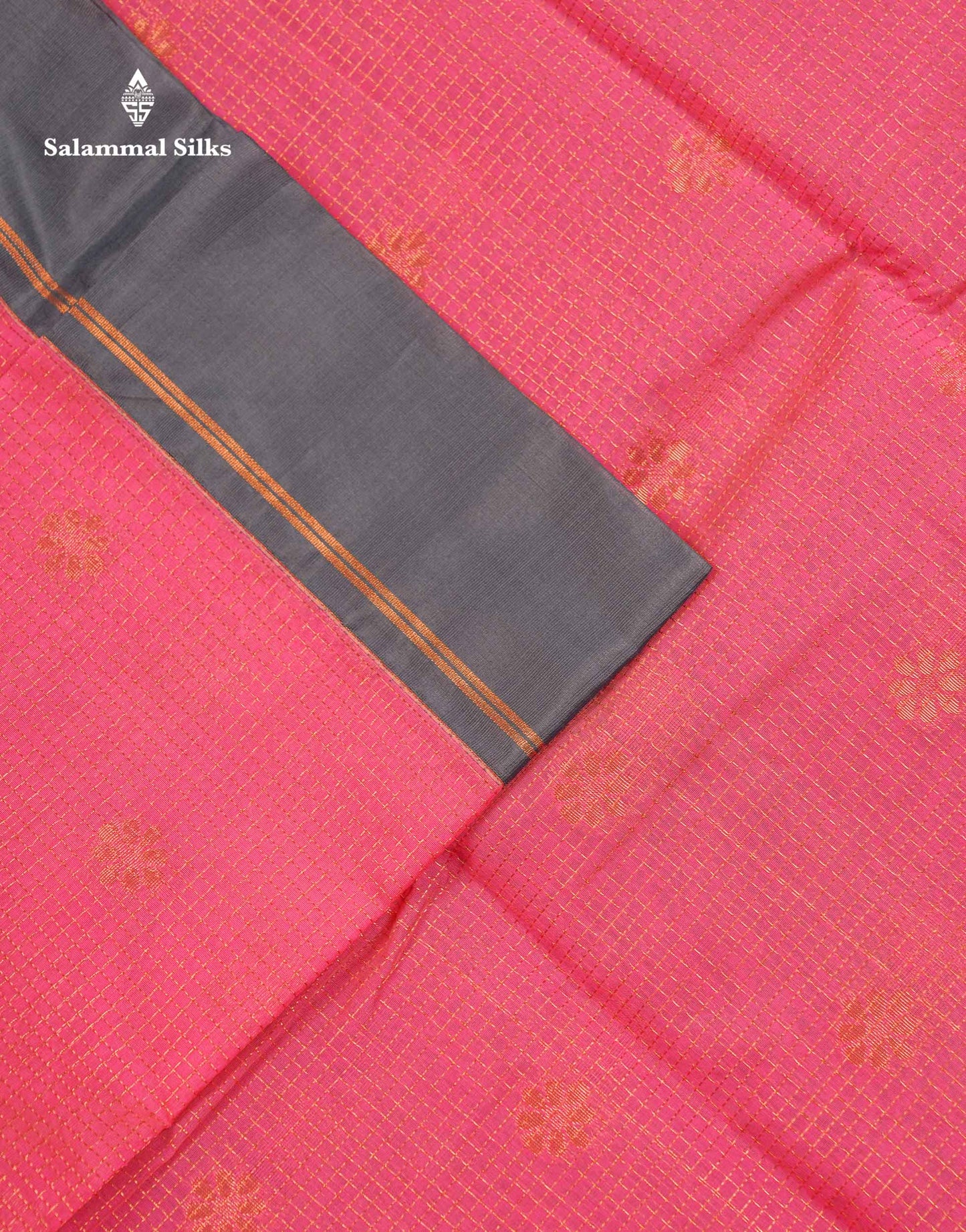 Beautiful Pinkish Peach Small Zari Checks With Butta Kota Cotton Saree With Contrast Grey Border