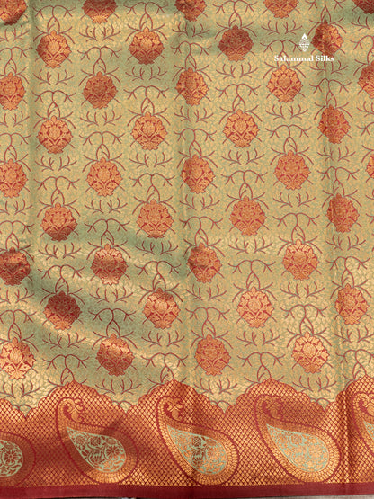 Light Green Colour Semi Silk Saree With Fancy Maroon Border