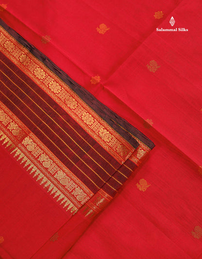 Pure Silk Cotton Saree - Pink Colour Body Thread Butta & Dark Purple Traditional Border