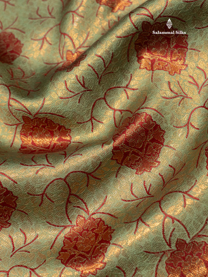 Light Green Colour Semi Silk Saree With Fancy Maroon Border