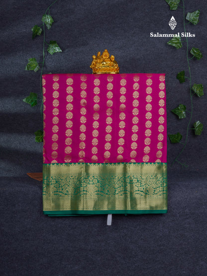 Semi Silk Pattu Pavadai ( Chilly Red ) with Contrast Bottle Green Blouse 27"