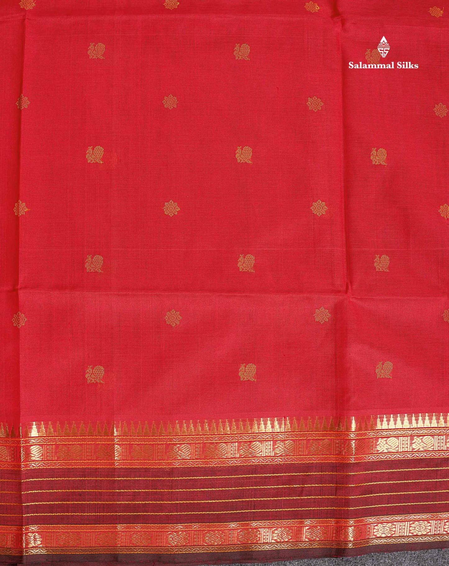 Pure Silk Cotton Saree - Pink Colour Body Thread Butta & Dark Purple Traditional Border