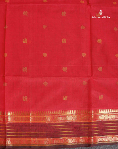 Pure Silk Cotton Saree - Pink Colour Body Thread Butta & Dark Purple Traditional Border