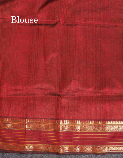 Pure Silk Cotton Saree - Pink Colour Body Thread Butta & Dark Purple Traditional Border