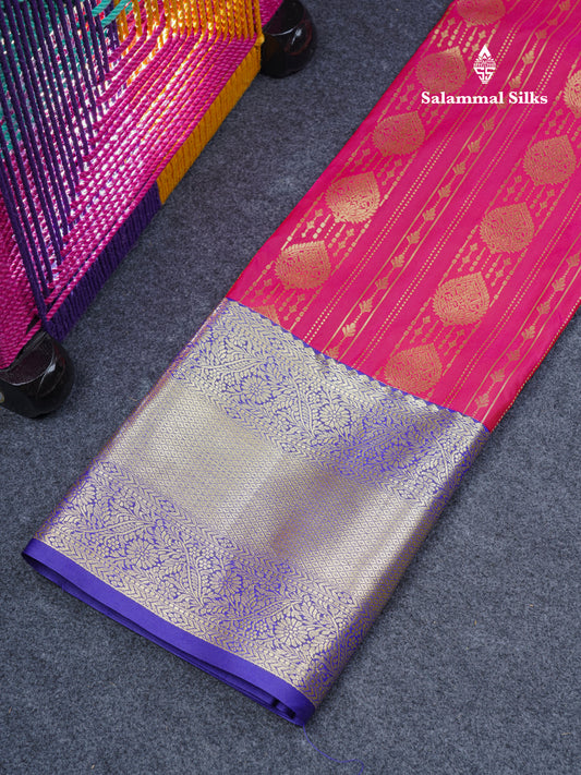 Semi Silk Pattu Pavadai (Reddish Pink) With Contrast Violet Blouse 45"