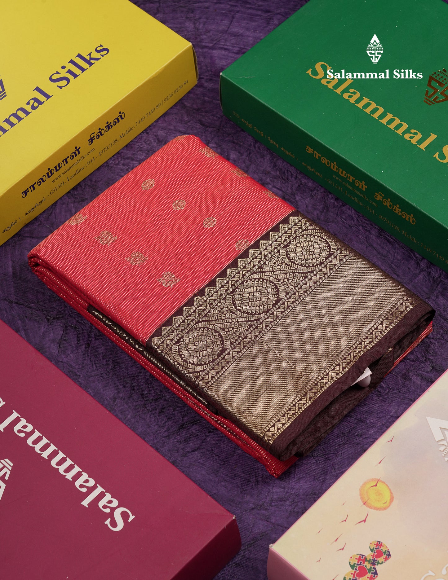 Beautiful Pink Vaira Oosi With Butta Semi Silk Saree With Contrast Dark Brown Traditional Border
