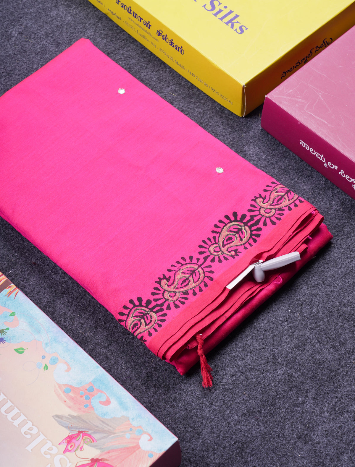 Beautiful Pink Mirror Work South Cotton Printed Saree With Contrast Cream Sandal Blouse
