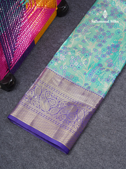 Semi Silk Pattu Pavadai Tissue (Sea Green) With Contrast Violet  Blouse 45"