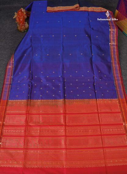 Pure Silk Cotton Saree - Royal Blue Colour Body With Butta & Traditional Border