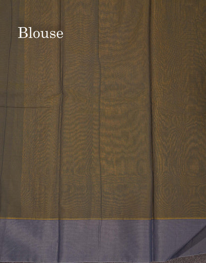 Beautiful Parrot Green Zari Lines Kota Cotton Saree With Contrast Blueish Grey Plain Border