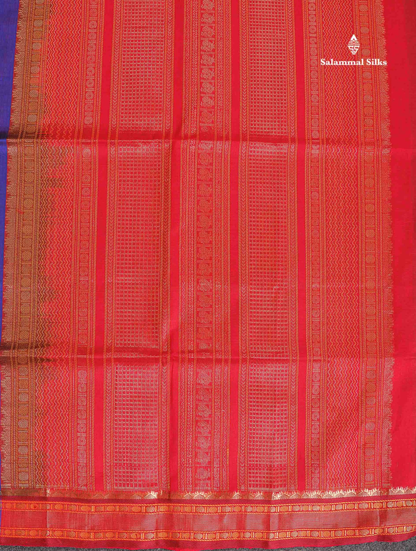 Pure Silk Cotton Saree - Royal Blue Colour Body With Butta & Traditional Border