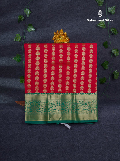 Semi Silk Pattu Pavadai ( Chilly Red ) with Contrast Bottle Green Blouse 27"
